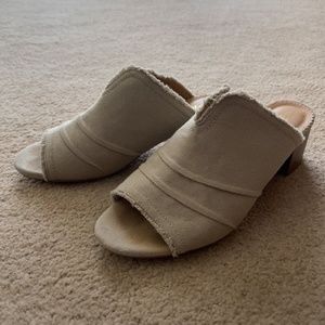 Light Grey Fabric Mule Heels 2”